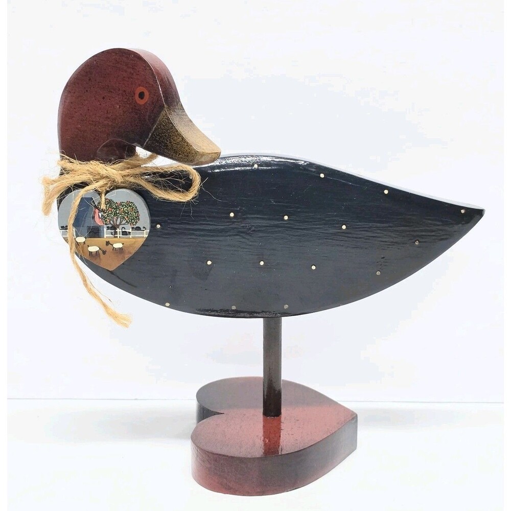 Vintage Wooden Hand Painted Rustic Spotted Duck Figurine Decoy Cottage Decor